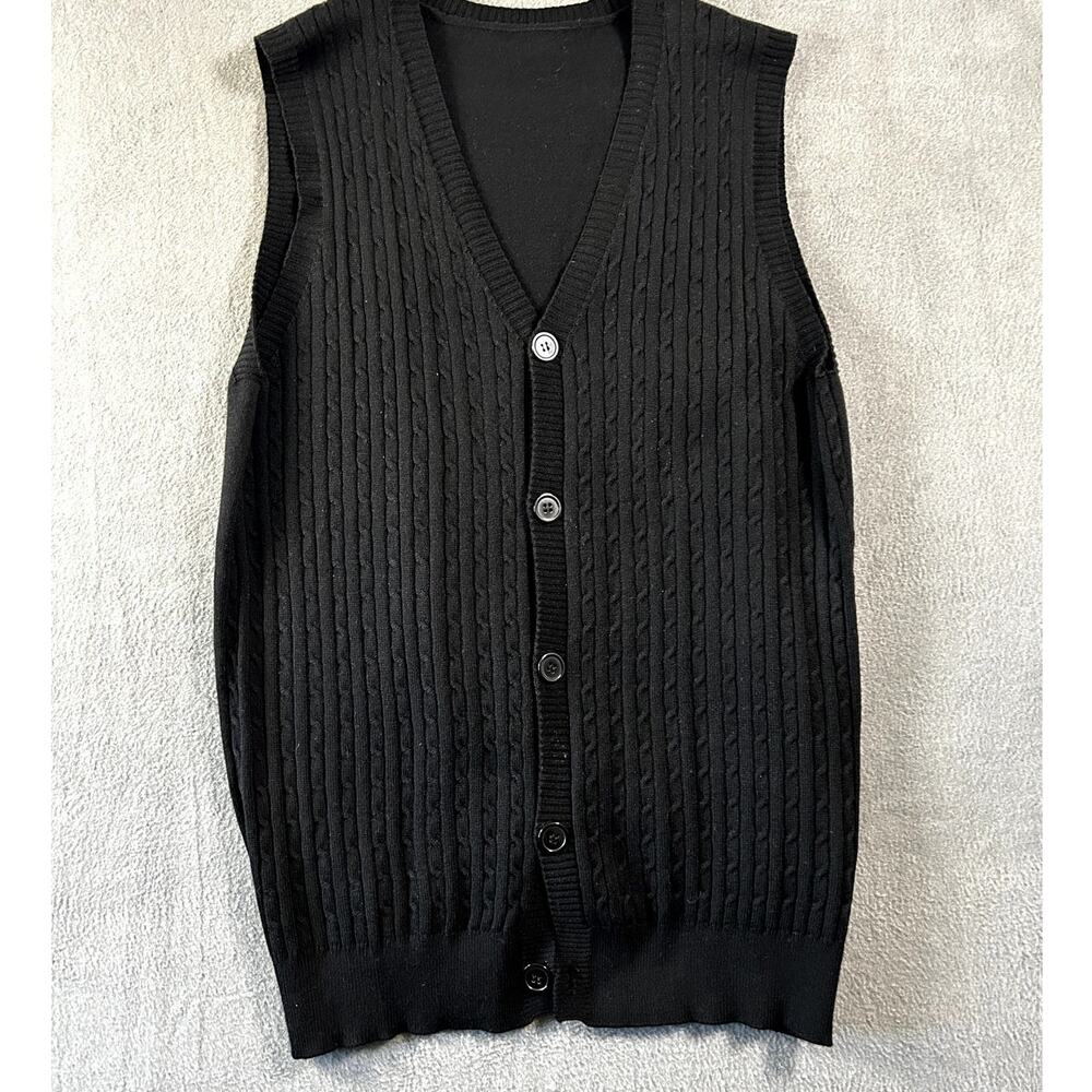 Women's Sweater Vest Medium Black Cable Knit Button Front‎ V Neck Classic M